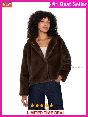 Faux Fur Hooded Snap Jacket Long Sleeve Winter Coat